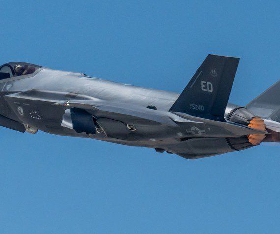 An F-35 Lightning II assigned to the 461st Flight Test Squadron takes off from Edwards Air Force Base, California, May 20. (Air Force photo by Giancarlo Casem)