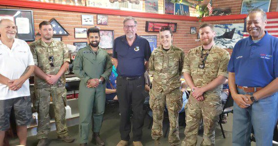 Coffee4Vets VP Tony Tortolano, RAF personnel with Danny Bazzell and Coffee President Juan Blanco