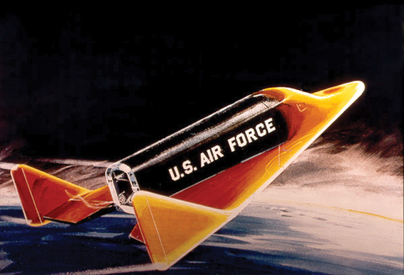 NASA X-20 Dyna-Soar space vehicle on reentry. (Artist rendering). (NASA photograph)