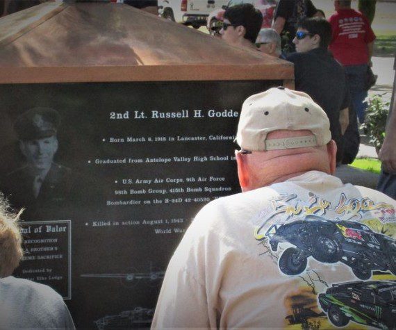 Russell’s monument in Lancaster with some of his family members looking on. Photograph by Bob Alvis