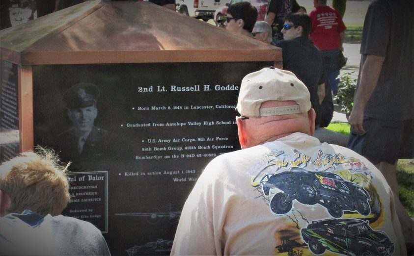 Russell’s monument in Lancaster with some of his family members looking on. Photograph by Bob Alvis