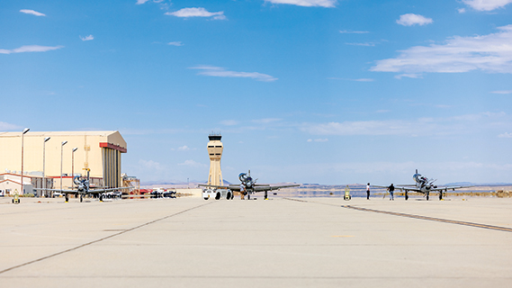 Three A-29 Super Tucanos arrive at Edwards Air Force Base, California, Aug. 18., where they will join a unique fleet at the U.S. Air Force Test Pilot School. (Air Force photo by Lindsey Iniguez)