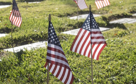 U.S. flags are placed at the graves of all veterans for the Lancaster Cemetery Veterans Day ceremony. (Photograph by Adrienne King