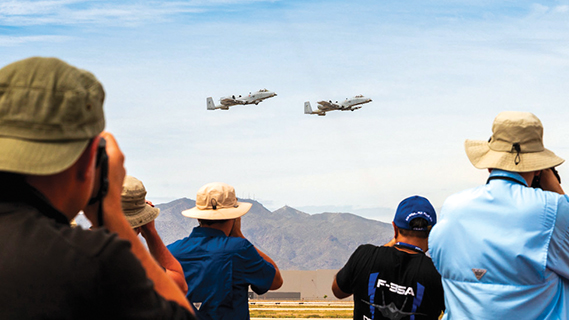 Two U.S. Air Force A-10 Thunderbolt IIs, assigned to the A-10 Demonstration Team, performs in a combat arms demonstration during Luke Days 2024, March 23, 2024 at Luke Air Force Base, Arizona. Luke Days demonstrates the Air Force’s continuing progress in building the future of airpower with military and civilian air acts including the U.S Air Demonstration team the “Thunderbirds,” F-35A Lightning II, static displays, science, technology, engineering, and math exhibits, and military operations demonstrations. (U.S. Air Force photo by Staff Sgt. Noah D. Coger)