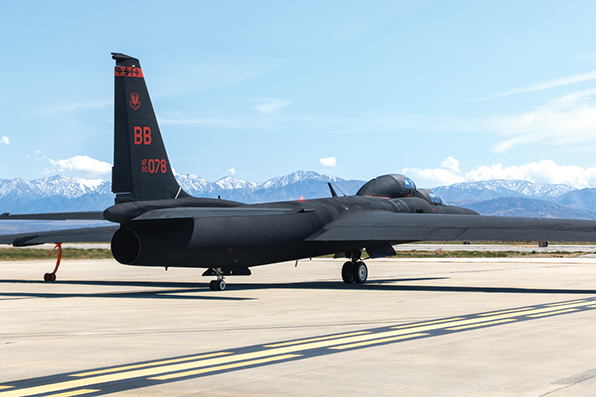 March: Edwards AFB, Calif. — A TU-2S Dragon Lady assigned to the 9th Reconnaissance Wing, Beale Air Force Base, Calif., recently returned to service after nearly two years through the collaboration of the Air Force Life Cycle Management Center, 412th Test Wing at Edwards AFB, Calif., and Lockheed Martin Corporation. Due to special circumstances, the decision was made to perform depot level modifications in place at Beale. However, the aircraft was still required to return to its birthplace at OL Plant 42 to receive its iconic black coating. AFLCMC leads the combined government-industry team for both depot operations and new flight test requirements on the U-2 platform. The 412th Test Wing at Edwards provides flight operations oversight and airfield logistics to ensure all ferry and test sorties are executed safely. (Air Force photograph by C.J. Raterman)